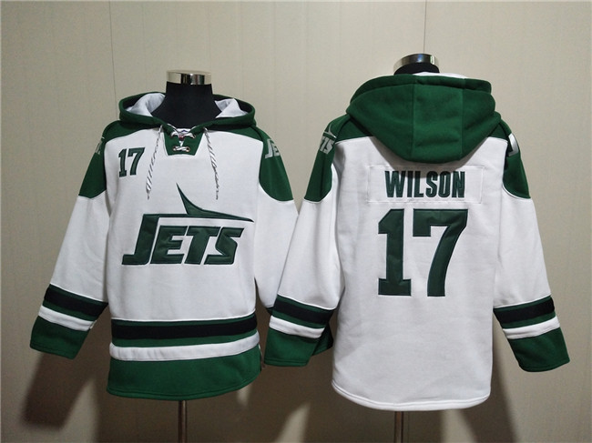 Men's New York Jets #17 Garrett Wilson White Ageless Must-Have Lace-Up Pullover Hoodie Men's New York Jets #17 Garrett Wilson White Ageless Must-Have Lace-Up Pullover Hoodie